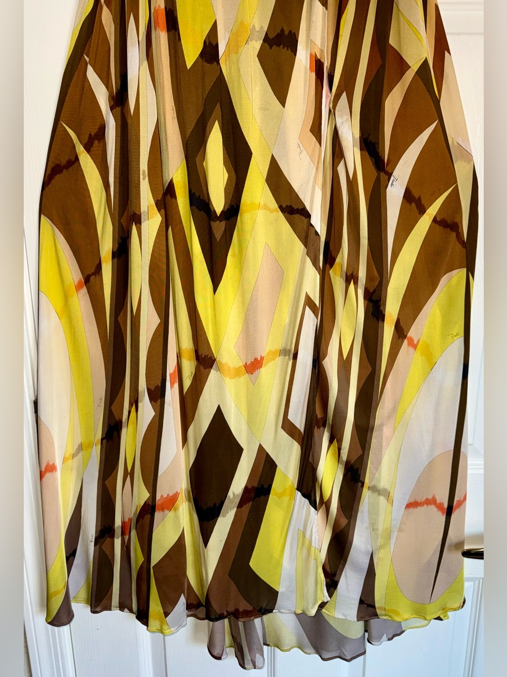 EMILIO PUCCI Brown Yellow Geometric Crossover Strapless Flowy Maxi 44 US 10 Y2K - Picture 4 of 16